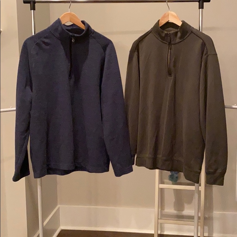 Deep green and navy half zip up pullovers